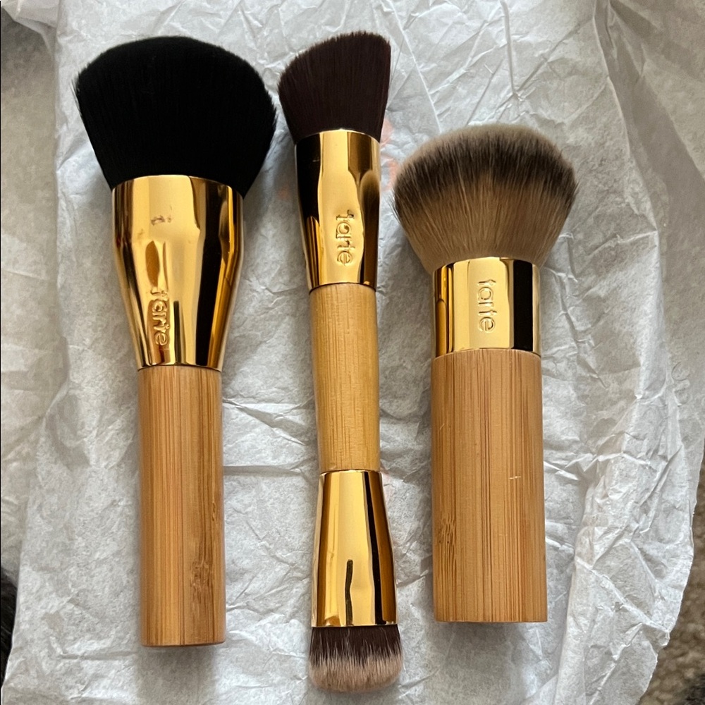 tarte Bamboo Handle Makeup Brush Set with Gold Ferrules - Black & Brown Bristles